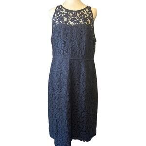 J. Crew Pamela Dress Leavers Lace Blue Size 16 Illusion Neckline Back Keyhole